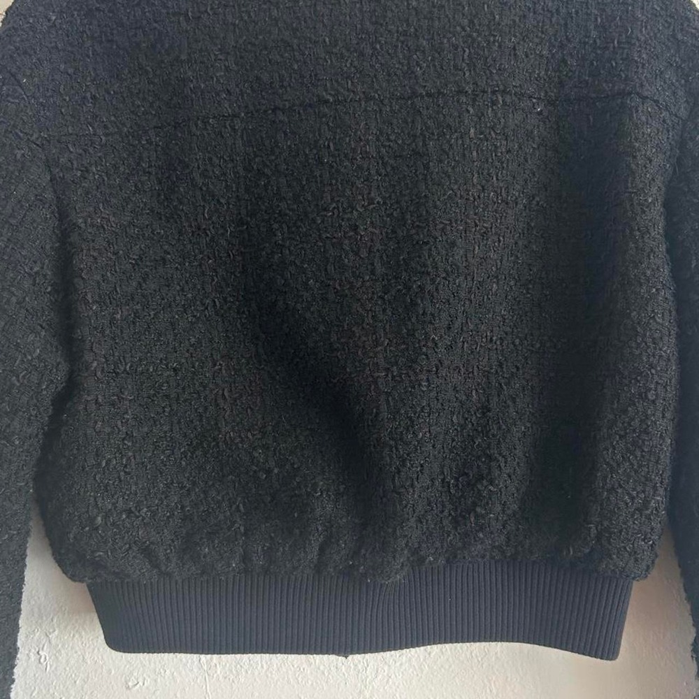 Whimsigoth Coquette Tweed Bomber Jacket Zara Black Textured Jewel Button Crop S - Picture 7 of 8